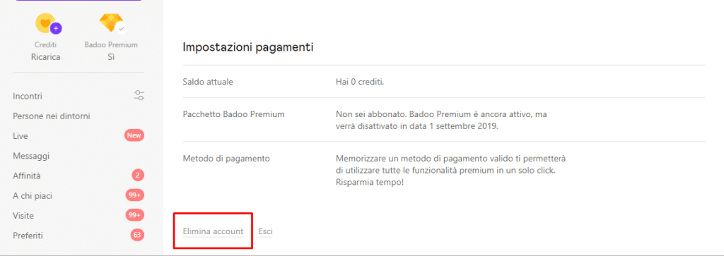 Cancellarsi da Badoo