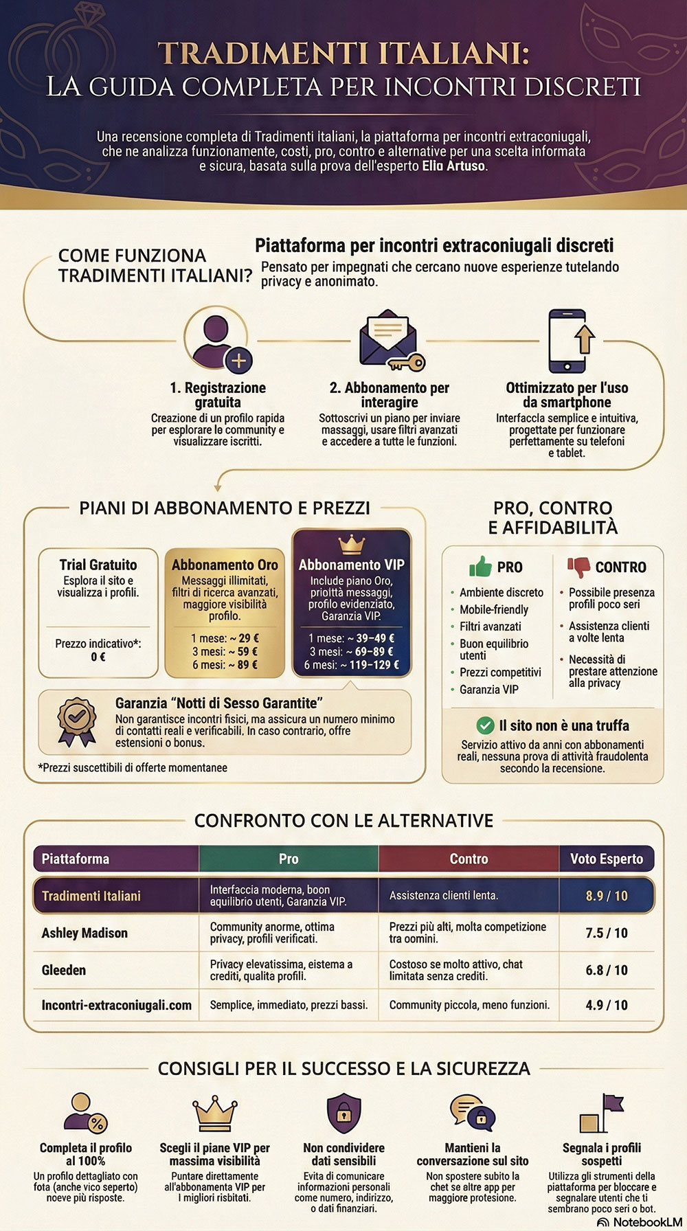 Infografica recensione Tradimenti Italiani sito di incontri extraconiugali